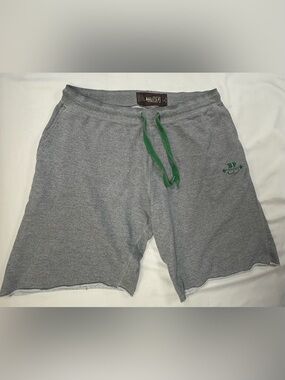 Men's Gray Athletic Shorts with Green Drawstring
